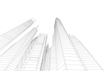 Fototapeta premium Buildings in the city skyscrapers sketch 3d rendering