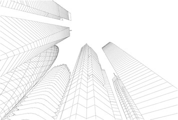 Fototapeta premium Buildings in the city skyscrapers sketch 3d rendering