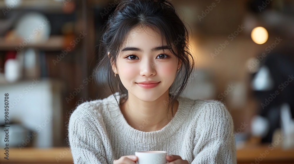 Leinwandbilder an asian beauty creator holding a highlighter palette and showing its texture to the camera while se
