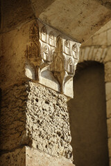 Detail of the intricate stone relief work embellishing the Jaffa Gate in the Old City of Jerusalem.