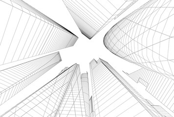 Buildings in the city skyscrapers sketch 3d rendering