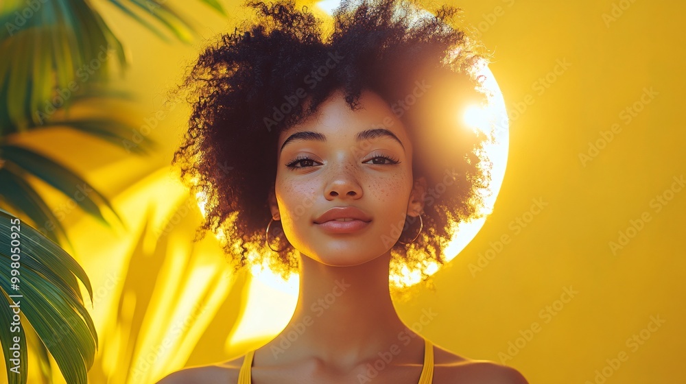 Poster a young beauty vlogger explaining the benefits of using natural skincare products with her face glow