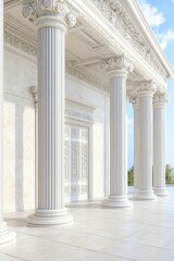 Obraz premium Elegant Architectural Detail of a Columned Building Showcasing Classic Design and Historical Influence in Urban Setting