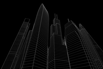 Buildings in the city skyscrapers sketch 3d rendering