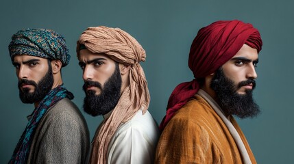 Portraits of Middle Eastern people, on color back drop