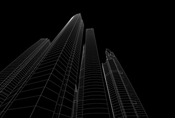 Buildings in the city skyscrapers sketch 3d rendering