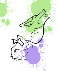 Continuous One Line Drawing Created Without Lifting The Pen,Dog And Cat