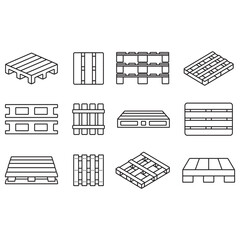 Pallet icon set. Thin line vector. Contains various pallet shapes.