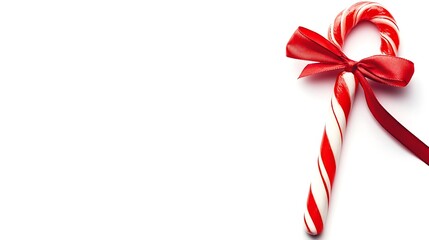 Candy cane with a bow on a blank white page