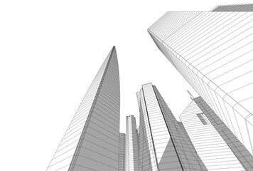 Buildings in the city skyscrapers sketch 3d rendering