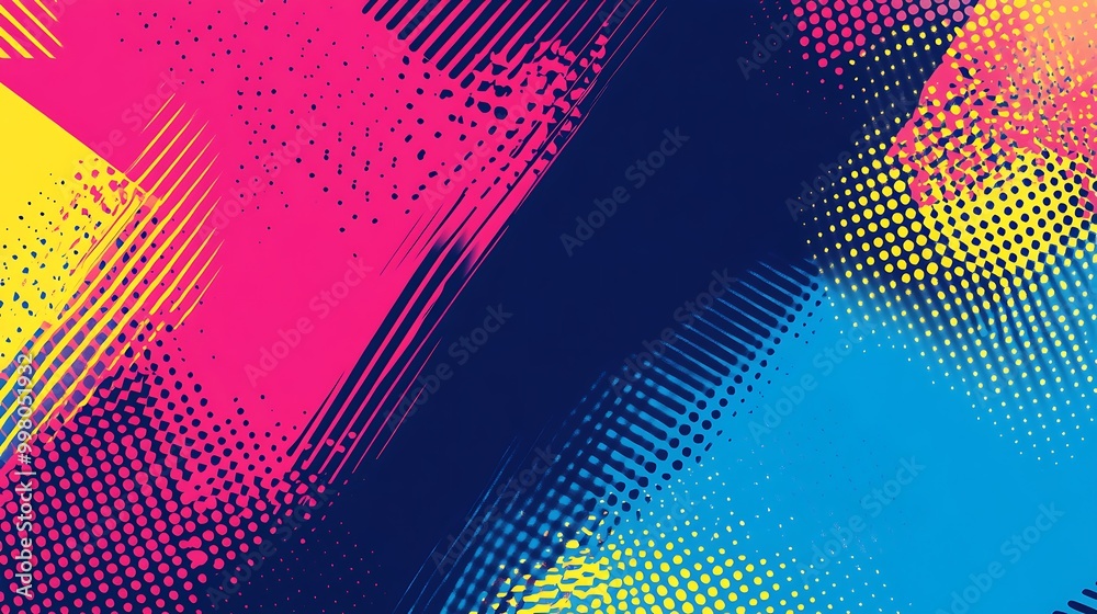 Aufkleber abstract geometric background with vibrant colors and halftone textures.