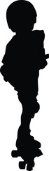 Hand drawn toddler roller skating silhouette. Kids playing outdoor activity full body illustration