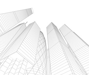 Fototapeta premium Buildings in the city skyscrapers sketch 3d rendering