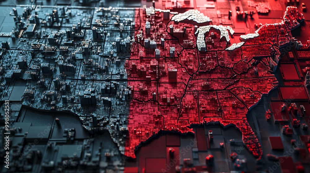 Poster a map of the united states with highlighted states and electoral vote counts representing the strate