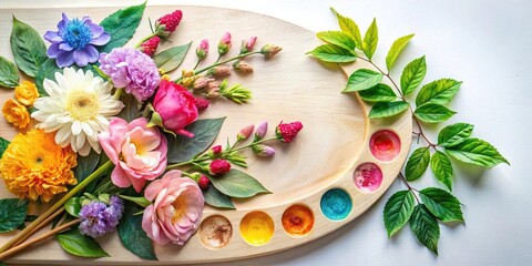 Naklejka premium floral watercolor painting on canvas with palette