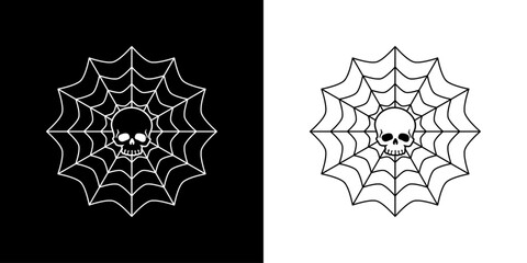 Logo de calavera humana en tela de araña para felicitaciones y tarjetas de Halloween