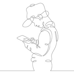 One continuous line.Kid with smartphone.Child playing with the phone. Children's gadget.One continuous drawing line logo isolated minimal illustration.