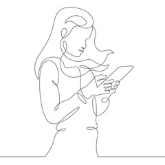 One continuous line.Kid with smartphone.Child playing with the phone. Children's gadget.One continuous drawing line logo isolated minimal illustration.