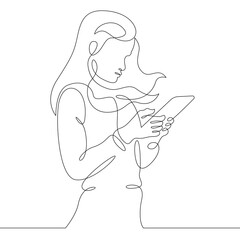 One continuous line.Kid with smartphone.Child playing with the phone. Children's gadget.One continuous drawing line logo isolated minimal illustration.