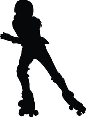 Hand drawn toddler roller skating silhouette. Kids playing outdoor activity full body illustration