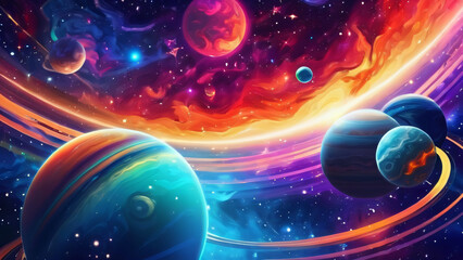 Colorful abstract wallpaper texture background illustration, Universe and time travel between stars and planets