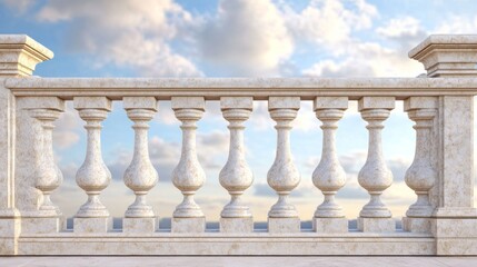 Balustrade elements in 3D: stone pillars, columns, balusters, handrails, and bases for classic fences on balconies, terraces, and parapets.