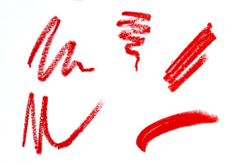 Red color lipstick strokes isolated  on white