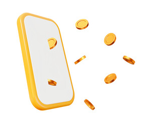 3d phone with flying golden coins. Winner concept. Stock vector illustration.