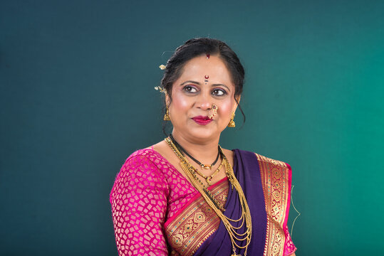 Portrait of traditional Indian woman wearing saree