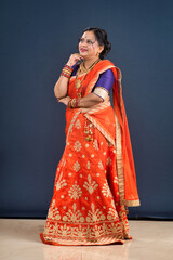 Portrait of traditional Indian woman wearing saree