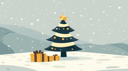 Christmas Tree in a Snowy Landscape