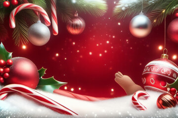 Postcard Christmas Background with Festive Ornaments in the Corners