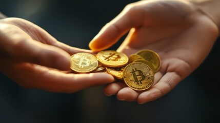 Prosperity Exchange - Close-up of Hands Trading Gold Coins Symbolizing Wealth and Financial Success