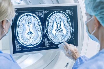 Picture of two doctors indicating tomogram