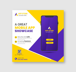 Fototapeta premium Modern mobile app promotion social media banner design, Instagram post, poster template 