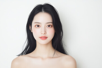 Naklejka premium Beautiful young asian woman with clean fresh skin, Face care, Facial treatment, Cosmetology, beauty.