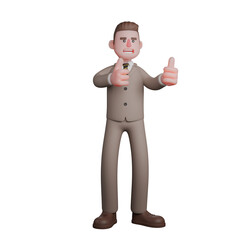 Male Lawyer with Case Files. A male lawyer is standing with both hands pointing his thumbs forward, as if agreeing with an opinion or decision. 3D Illustration