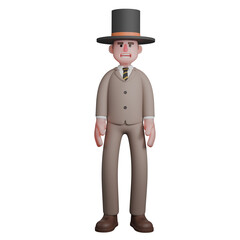 Illustrative 3D Male Lawyer. A male lawyer is standing while wearing a magic hat. Legal Leader