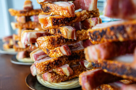 Typical Spanish torreznos, D&rsquo;TAPAS, Palam&oacute;s, Girona, Catalonia, Spain