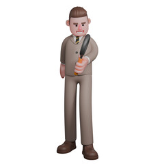 Obraz premium Professional Lawyer 3D Art. A male lawyer is standing with his left hand holding a magnifying glass. Male Legal Character