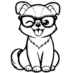 Naklejka premium line Cute dog wearing clear glasses