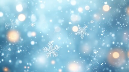 Stunning abstract light blue holiday background with subtle snowflakes and shimmering lights, perfect for winter celebrations