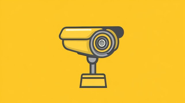 Security camera icon for video surveillance. Yellow square indicates camera monitoring for home safety. 