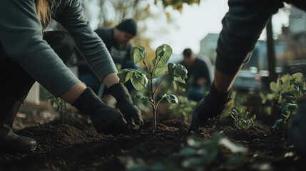 Naklejka premium Forest restoring community project, people participate in community project to restore the forest and eco system