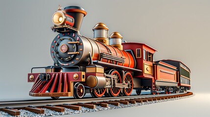 Whimsical 3D Cartoon Train on Tracks