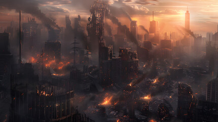 Fototapeta premium A metropolitan city after massive destruction from a nuclear war.