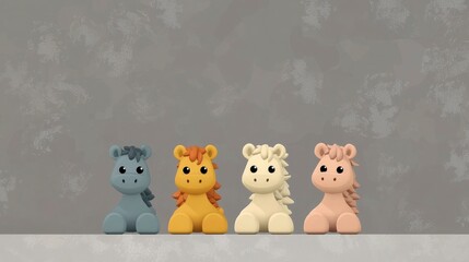 Obraz premium Four Cute Cartoon Horses in a Row