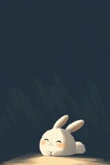 Cute White Rabbit Sitting in the Dark