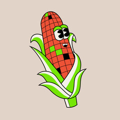 Doodle cute character corn sticker illustration