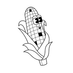 Doodle cute character corn sticker illustration outline